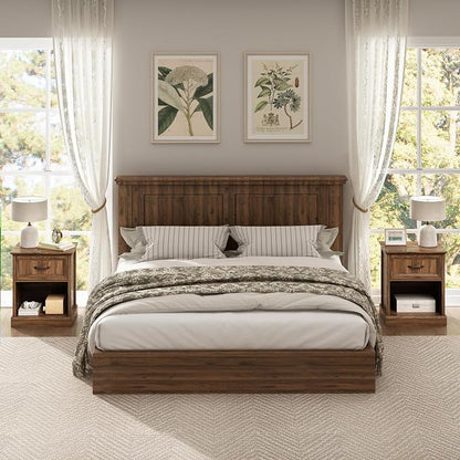 CARPETNAL Farmhouse Dresser and Nightstand Sets for Bedroom, 3 Pcs Bedroom Set, 7 Drawer Dresser & Nightstand Set of 2, Modern Wood Chest of Drawers for Bedroom, Living Room, Entryway, Brown