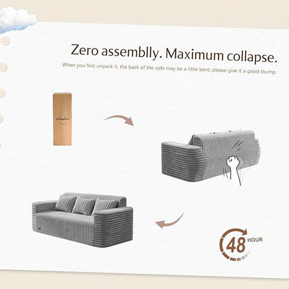 ZurNesfure Sofa Couch Cloud 3-Seater Memory Foam Couch with Pillow No Assembly Required, Modern Couch with Removable Washable Cover Boneless Sofas for Living Room Bedroom Apartment (Grey,3-Seater)