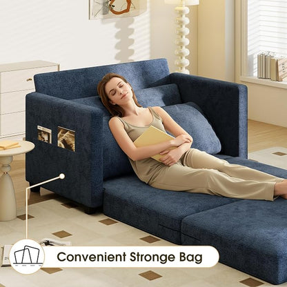 51" Convertible Sofa Bed, 2 in1 Folding Sofa Bed, Loveseat Sleeper Sofa for Small Spaces, Fold Out Floor Couch with 2 Pillows for Apartment, Living Room & Guest Room, Deep Blue Chenille Fabric