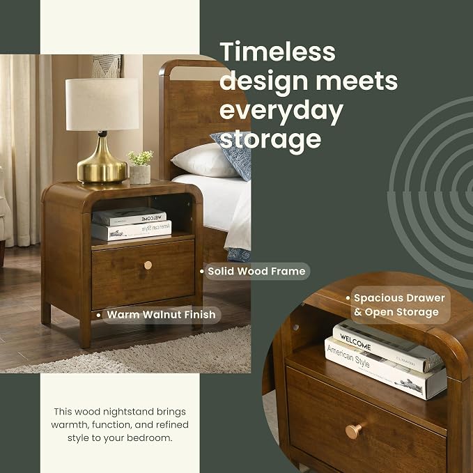 Roundhill Furniture Eldren Wood Bedroom Set, Queen Platform Bed with Two Nightstands in Walnut Finish