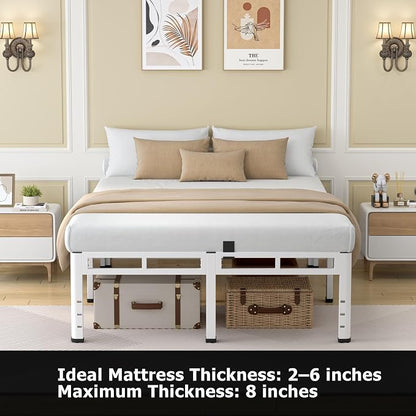 NKZ 24 Inch Full Size Bed Frame, Metal Bed Frame & Box Spring 2 in 1 Platform with Round Corner Legs, 4000Lbs Heavy Duty Metal Frame, Mattress Slide Stopper, Headboard Hole, Noise-Free, Easy Assembly