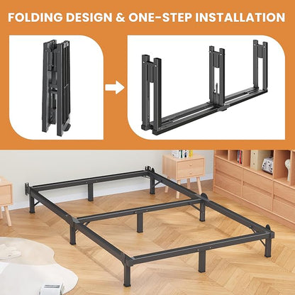 MAF Metal Bed Frame Full 8 Inches, 9-Legs Support Bed Base, Full Bed Frame for Box Spring and Mattress, Basics Bed Frame Headboard Attachable Tool-Free Easy Assembly, Black