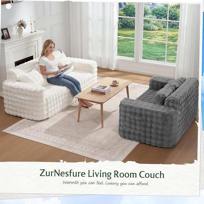 ZurNesfure Sofa Couch Cloud 3-Seater Memory Foam Couch with Pillow No Assembly Required, Modern Couch with Removable Washable Cover Boneless Sofas for Living Room Bedroom Apartment (White,3-Seater)