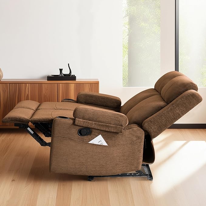 55" RV Loveseat Recliner – Space-Saving Double Reclining RV Sofa, Compact Theater Seating with Cup Holders & Storage Pocket, Brown Chenille Couch for Camper, Motorhome & Home Theater