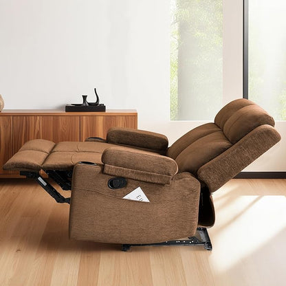 55" RV Loveseat Recliner – Space-Saving Double Reclining RV Sofa, Compact Theater Seating with Cup Holders & Storage Pocket, Brown Chenille Couch for Camper, Motorhome & Home Theater