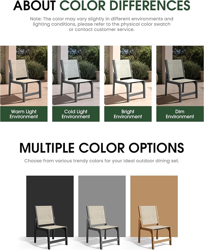 HDPE Outdoor Patio Dining Set with Table & 6 Stackable Armless Textilene Chairs, All-Weather 7-Piece Dining Table Set with Umbrella Hole, Patio Furniture for Garden, Poolside, Backyard, Deck | Grey