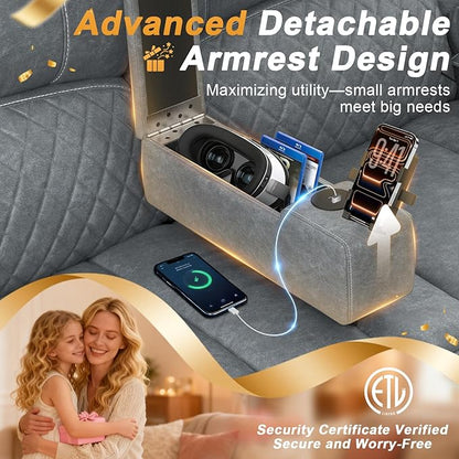 Loveseat Recliner Sofa, Power Reclining Loveseat Sofa RV Couch with Removable Armrest and Remote Control, Wall Hugger Home Theater Seating with 2-Tier Cushions, Storage & USB Ports, PU Grey