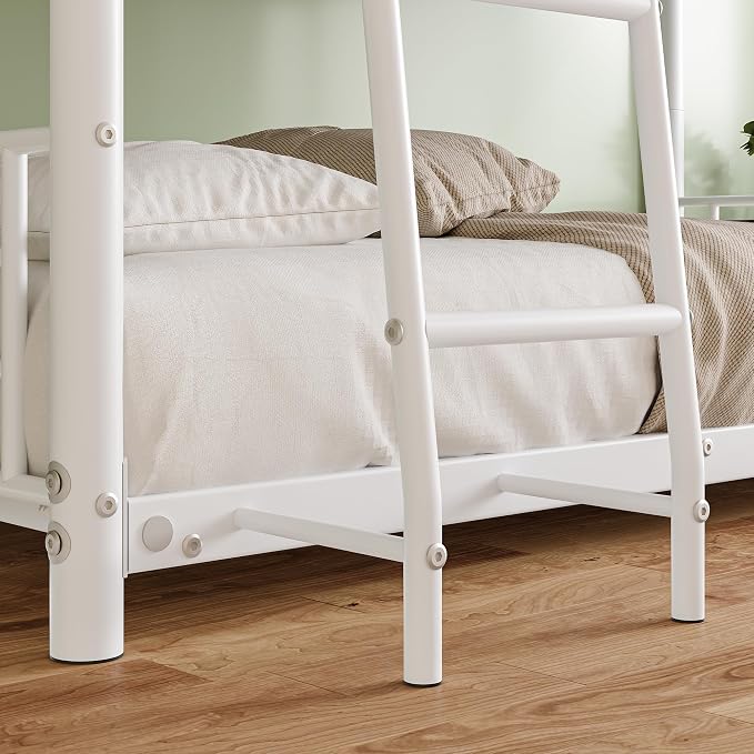 Metal Triple Bunk Bed,Twin Over Twin Bunk Bed for 3, Separates Into 3 Beds with Guardrail and Ladder, Heavy Duty Triple Bed Frame Suitable for Teenager/Adults, No Box Spring Needed(C-White)