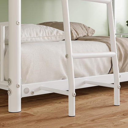 Metal Triple Bunk Bed,Twin Over Twin Bunk Bed for 3, Separates Into 3 Beds with Guardrail and Ladder, Heavy Duty Triple Bed Frame Suitable for Teenager/Adults, No Box Spring Needed(C-White)