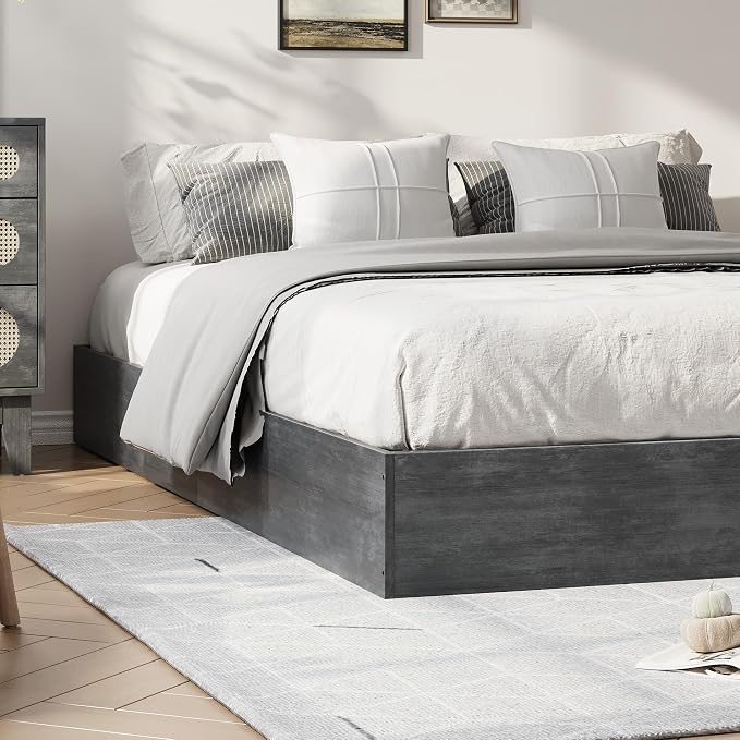 Garvee Wood Platform Bed Frame, King Size Low Profile Bed Frame Without Headboard, Wood Slat Support, No Box Spring Needed, Easy Assembly