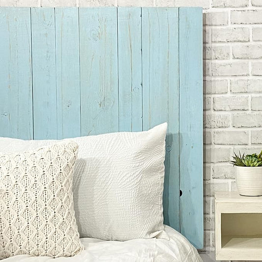 Barn Walls Baby Blue Headboard, Cottage Design Weathered, Solid Wood Headboard Floating Panels Wall Mount, Adjustable Height, Easy Assembly, Full Size