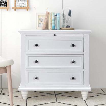 Merax Nightstand with Drawers Set of 2, Wood Bedside End Table with Pull Out Tray, White(No Guide Rails)