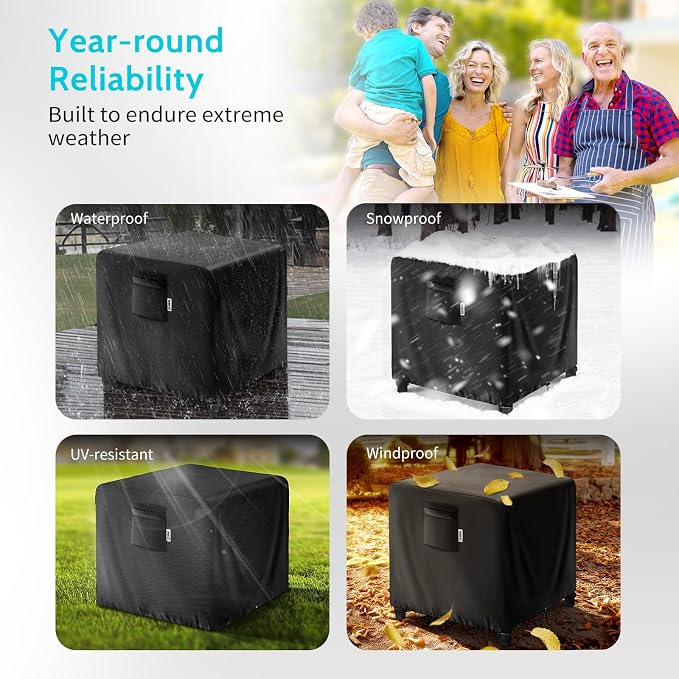 36" Square Fire Pit Cover – Heavy-Duty Waterproof Oxford, Buckle Straps, Air Vents & Drawstring – Windproof & UV-Resistant for Worry-Free Year-Round Protection on Patio Fire Pits & Tables