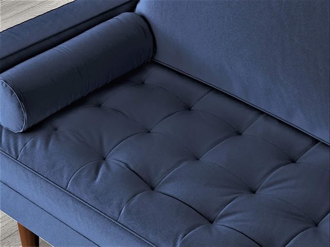 Container Furniture Direct Womble 58 Inch Velvet Loveseat Sofa with Elegant Button Tufted Upholstery, Square Arms, Splayed Wood Legs, Includes Matching Bolster Pillows, Denim Blue