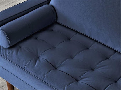 Container Furniture Direct Womble 58 Inch Velvet Loveseat Sofa with Elegant Button Tufted Upholstery, Square Arms, Splayed Wood Legs, Includes Matching Bolster Pillows, Denim Blue