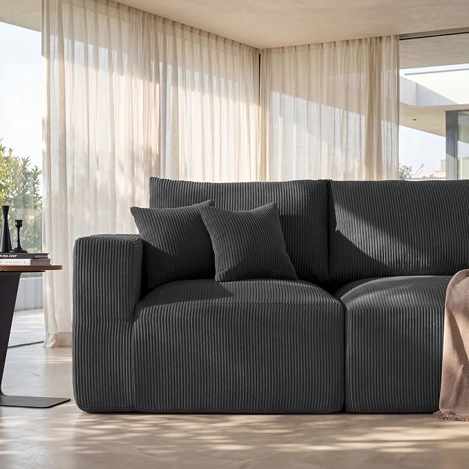 Modular Sectional Sofa Extension, Armless Memory Foam Cloud Chair, 31" Boneless Corduroy Upholstered Single Seat, No Assembly Required Accent Chair for Living Room Apartment Home Decor, Black