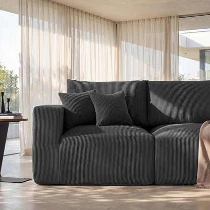 Modular Sectional Sofa Extension, Armless Memory Foam Cloud Chair, 31" Boneless Corduroy Upholstered Single Seat, No Assembly Required Accent Chair for Living Room Apartment Home Decor, Black