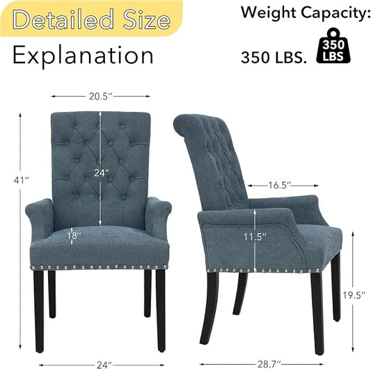adochr Upholstered Fabric Accent Dining Chair, Arm Dining Chair with Elegant Tufted Club for Dining Room Kitchen Room, Dark Blue