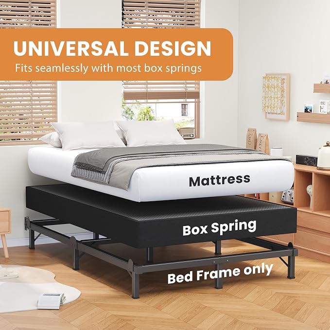 MAF Metal Bed Frame Cal King 8 Inches, 9-Legs Support Bed Base, California King Bed Frame for Box Spring and Mattress, Basics Bed Frame Headboard Attachable Tool-Free Easy Assembly, Black