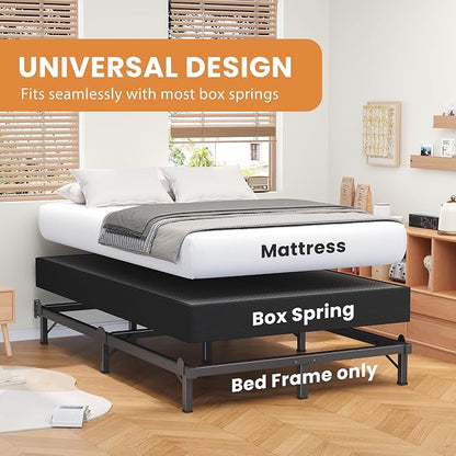 MAF Metal Bed Frame Cal King 8 Inches, 9-Legs Support Bed Base, California King Bed Frame for Box Spring and Mattress, Basics Bed Frame Headboard Attachable Tool-Free Easy Assembly, Black