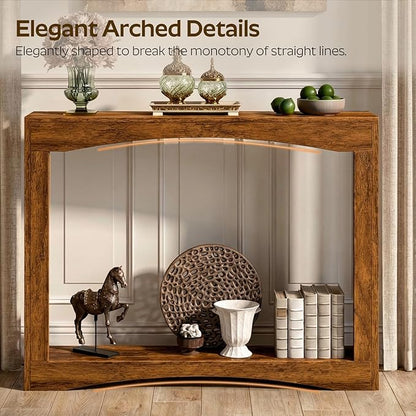 YATINEY Narrow Console Table, 5.9'' Thin Entryway Table, Behind Couch Table for Small Spaces, Small Farmhouse Hallway Table, for Living Room, Hallway, Foyer, Reddish Brown CT19WL