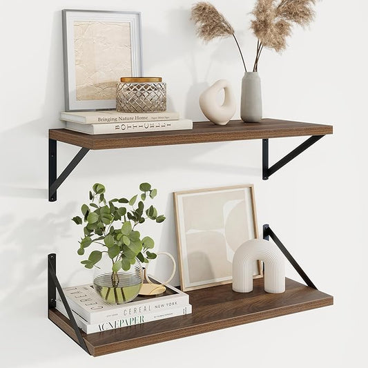 Axeman Deep Floating Shelves | 24 Inch Walnut Wall Shelves Set of 2 | 10 Inch Deep Wood Floating Shelves for Wall | 24" W x 10" D Walnut Shelves for Living Room Bathroom Kitchen