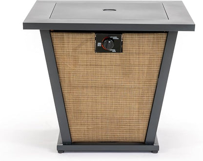 28" Propane Gas Fire Pit Table, 50000 BTU Square Outdoor Fire Pit with Steel Tabletop & Textilene Base, Patio Fire Table with Lid, Lava Rocks & Rain Cover for Backyard Deck Garden, Brown