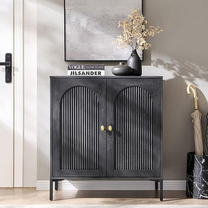 IFGET Modern Buffet Cabinet with Storage, 34" Tall Fluted Arched Sideboard Cabinet w/Adjustable Shelves, Wooden Modular Coffee Bar for Dining Room, Kitchen, Living Room, Entryway, Dark Grey