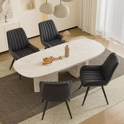 Mid Century Modern Dining Chairs Set of 4, Soft Cushion Upholstered Fabric Kitchen Chairs, Black