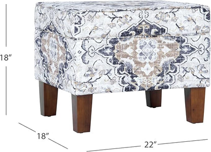 HomePop 22" Modern Rectangular Storage Ottoman - Antiqued Ebony Cream