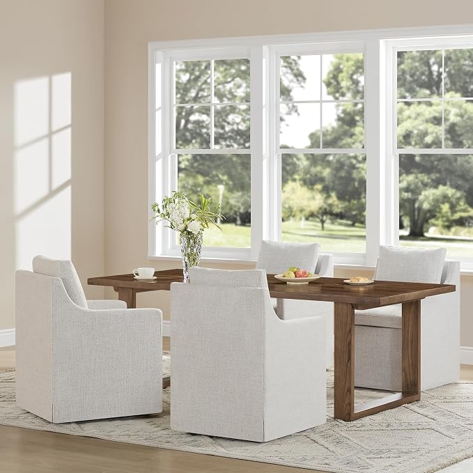 KISLOT Upholstered Dining Chairs Set of 2, Washable Cover Modren Deskchair with 4 Casters & Hidden Storage for Dining Room, Living Room, Home Office, Linen, 2 Box