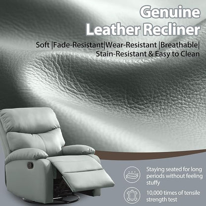 Genuine Leather Rocker Recliner Modern Manual Swivel Glider Recliner with Adjustable Backrest & Footrest Wall Hugger Swivel Rocking Recliner Chair for Modern Living Room and RV Green