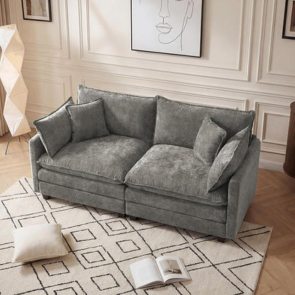 Oversized Loveseat Sofa, 70" Sectional Cloud Couch, 2 Seat Modern Comfy Sofa Chenille Deep Seat Couches with 2 Pillows, for Small Apartment, Living Room (Grey, 70" Loveseat)