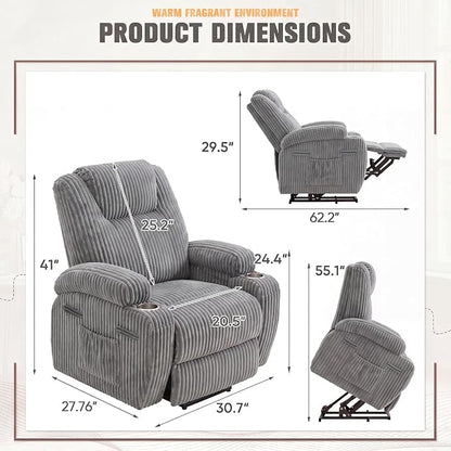 Flamaker Power Lift Recliner Chair Electric Lift Recliner for Elderly Power Lift Recliner Chair with Cup Holders Side Pockets for Living Room (Corduroy, Dark Gray)
