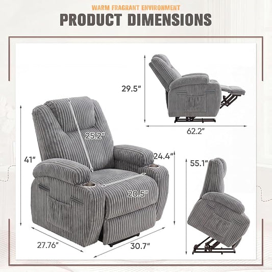 Flamaker Power Lift Recliner Chair Electric Lift Recliner for Elderly Power Lift Recliner Chair with Cup Holders Side Pockets for Living Room (Corduroy, Dark Gray)