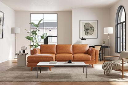 Valencia Artisan Full Leather Sofa - Pure Full Italian Nappa Leather Couch, Solid Wood Accent, Ultimate Comfort (Cognac, Left Chaise Sectional)