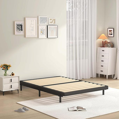 MAF 2 Inch Twin XL Box Spring, Low Profile Metal BoxSpring with Round Corners, Bunkie Board with Wood Slats Bed Slat Replacement 3500 lbs Black Heavy Duty Metal Mattress Foundation, Easy Assembly