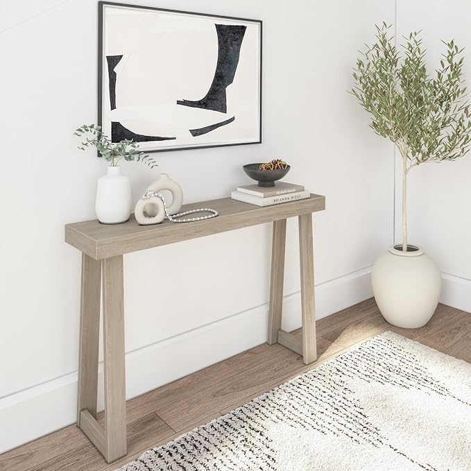 Plank+Beam Classic 46 Inch Console Table, Solid Pine Wood Entryway Table, Narrow Sofa Table for Hallway or Living Room, Seashell