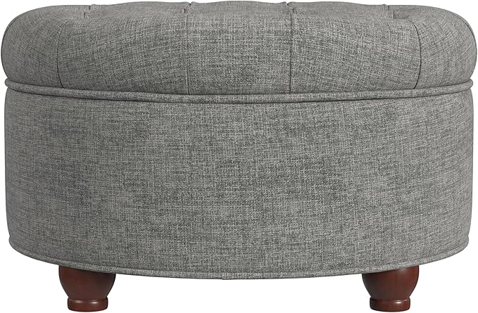 HomePop 25" Button Tufted Round Storage Ottoman - Gray Woven