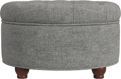 HomePop 25" Button Tufted Round Storage Ottoman - Gray Woven