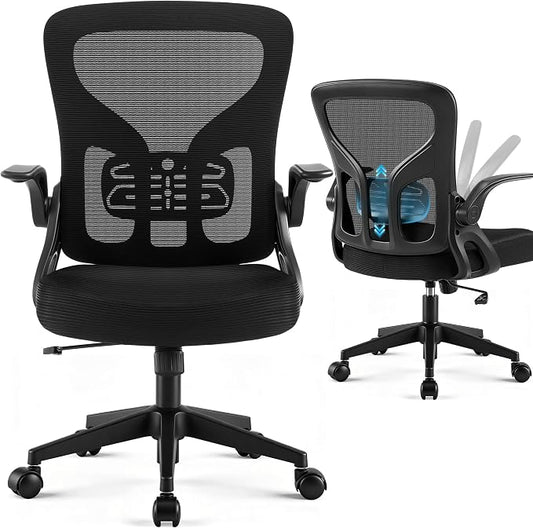 Office Chair Ergonomic Desk Chair with Adjustable Lumbar Support, High Back Breathable Mesh Chair with 120° Tilt Function & Flip-Up Armrests, Swivel Comfy Task Computer Chair for Work, Study