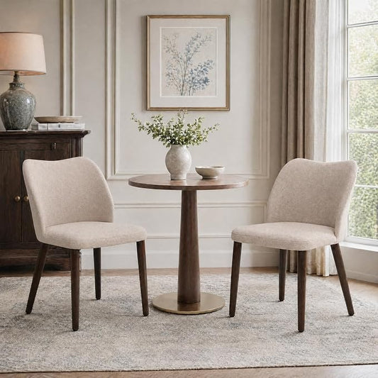 COLAMY Dining Chairs Set of 2, Upholstered Fabric Kitchen Chairs with Curved Back, Padded Seat and Solid Wood Legs, Modern Dining Chair for Kitchen Dining Room, Camel
