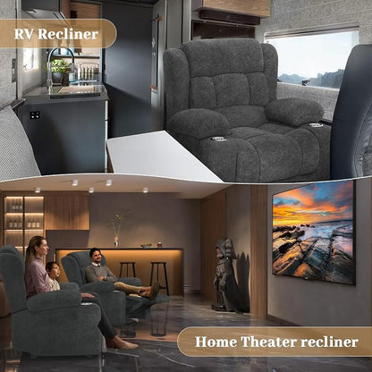 Recliner Chair for Adults, Oversized Fabric Manual Pull Tab Reclining Chair with Cup Holders, Minimalist Style Single Sofa for Living Room, RV (Grey)