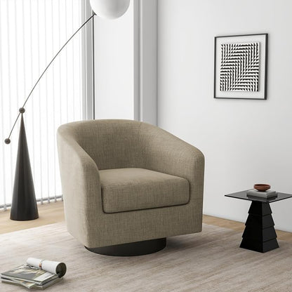 Swivel Barrel Accent Chair, Modern Round Linen Arm Chair for Living Room, Bedroom, Comfy Club Reading Chairs for Adults（Linen Fabric, Light Brown, Set of 4