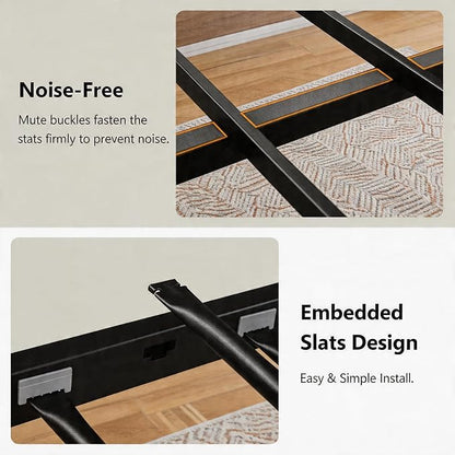 Einhomn Bunk Bed Twin Over Full, Heavy Duty Metal Bed with Ladder and Full-Length Guardrail, Large Under-Bed Storage Space, No Box Spring Needed, Noise Free, Black