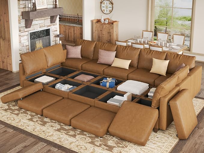 EASE MOOSE Modular Sectional Sofa Sleeper Couch with Storage, Faux Leather Sectional Large Moduar Sleeper Sofa Modular Couch for Living Room
