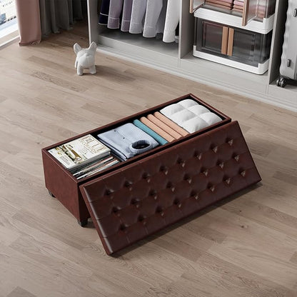 ABHENG Synthetic Leather Metal Frame Storage Ottoman Bench end of Bed Bench with Legs 43.5”W x 15.7”D x 15.7”H Hold up to 770 LB Large Storage Chest Brown UASND624R