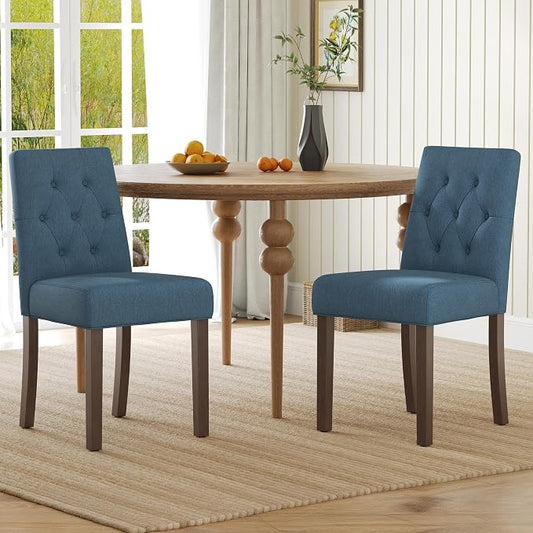 Upholstered Dining Chairs Set of 2 - Modern Parsons Kitchen & Dining Room Chair with Diamond Tufted Back, Solid Wooden Legs for Apartment, Café, Vanity