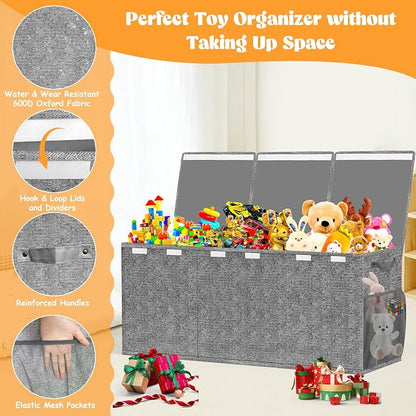 Beadsky Extra Large Toy Box, Toy Chest for Toddlers with Lids, Collapsible Toy Storage Organizer, Kids Bin Boxes Storage Basket for Boys, Girls, Nursery, Living Room, Playroom, 38"x14"x16", Gray