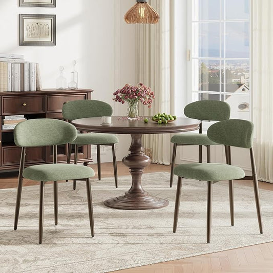 MALOL Dining Chairs Set of 4, Upholstered Kitchen & Dining Room Chairs with Curved Back and Bronze Metal Legs, Comfortable Modern Dining Side Chairs for Dining Room, Kitchen, Green